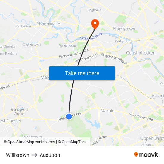 Willistown to Audubon map