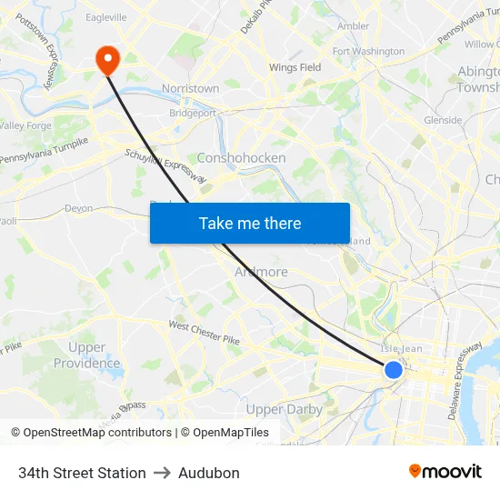 34th Street Station to Audubon map