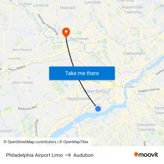 Philadelphia Airport Limo to Audubon map