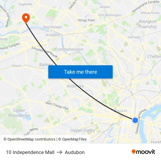 10 Independence Mall to Audubon map