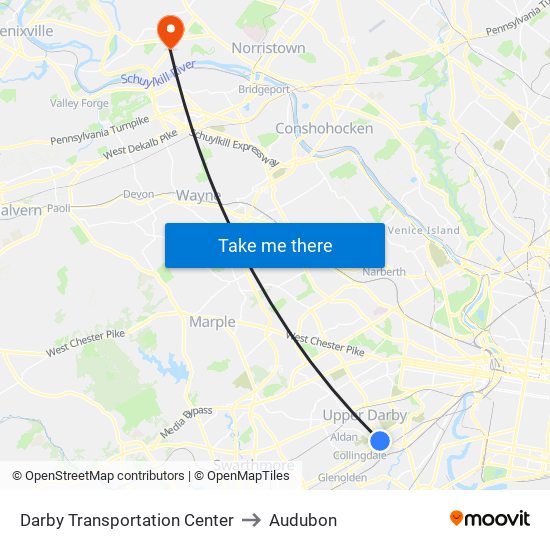 Darby Transportation Center to Audubon map