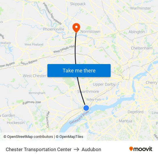 Chester Transportation Center to Audubon map