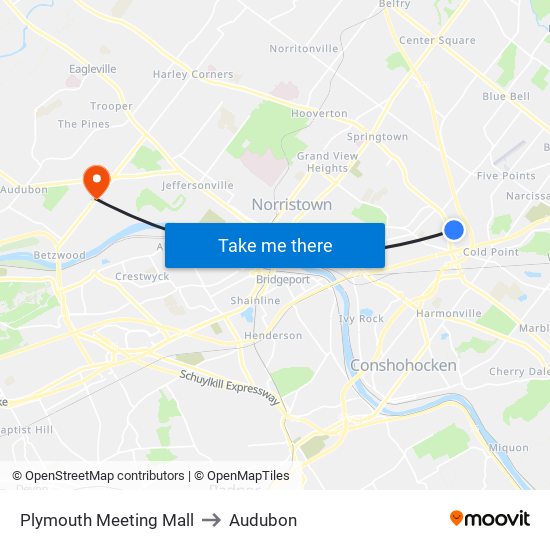 Plymouth Meeting Mall to Audubon map