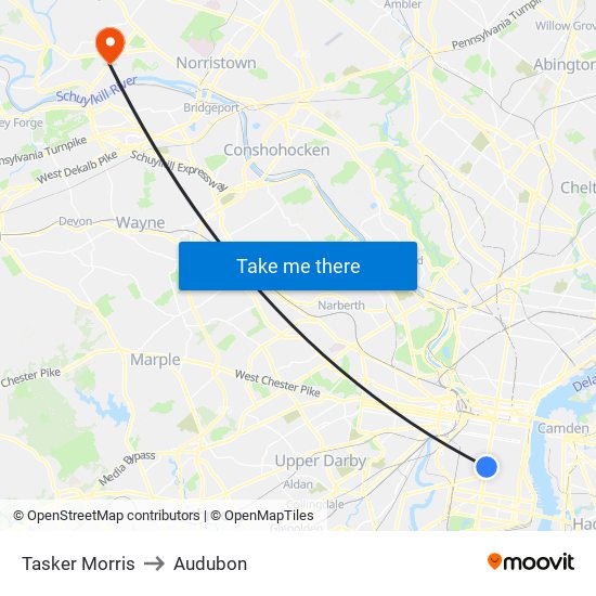 Tasker Morris to Audubon map