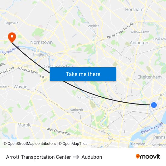 Arrott Transportation Center to Audubon map