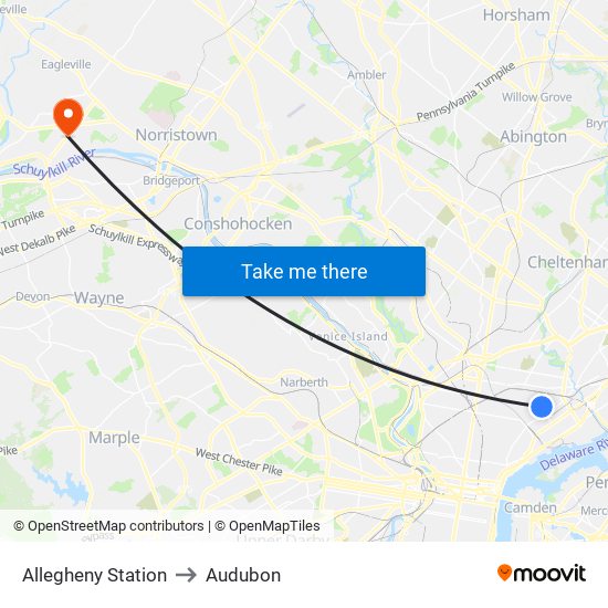 Allegheny Station to Audubon map