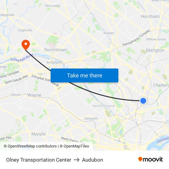 Olney Transportation Center to Audubon map