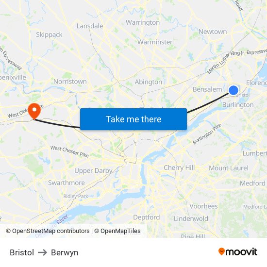 Bristol to Berwyn map