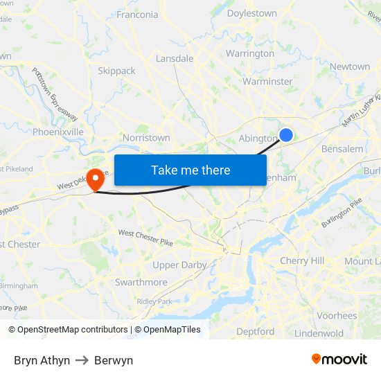 Bryn Athyn to Berwyn map