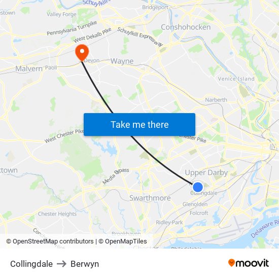 Collingdale to Berwyn map