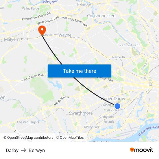 Darby to Berwyn map