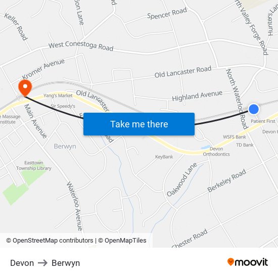 Devon to Berwyn map