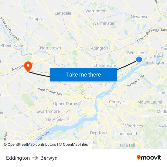Eddington to Berwyn map