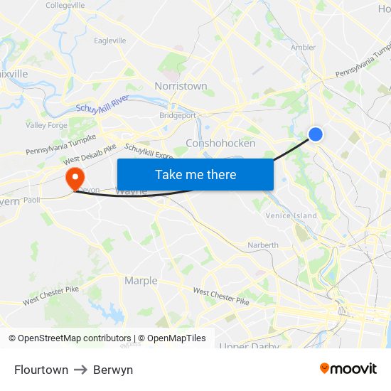 Flourtown to Berwyn map
