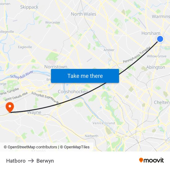 Hatboro to Berwyn map