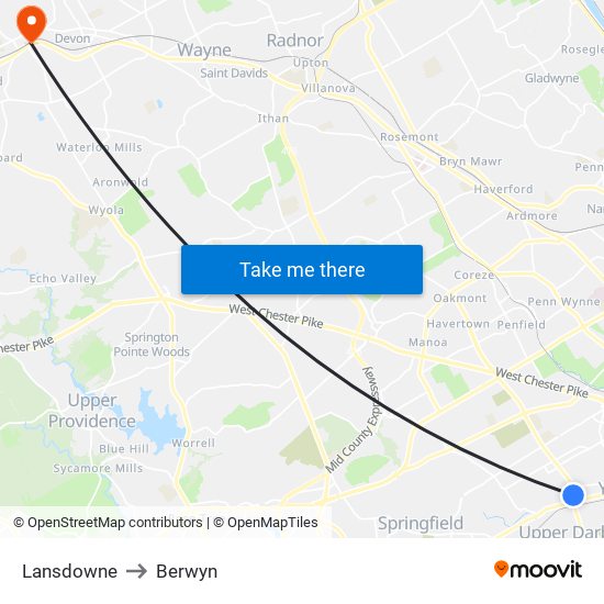 Lansdowne to Berwyn map