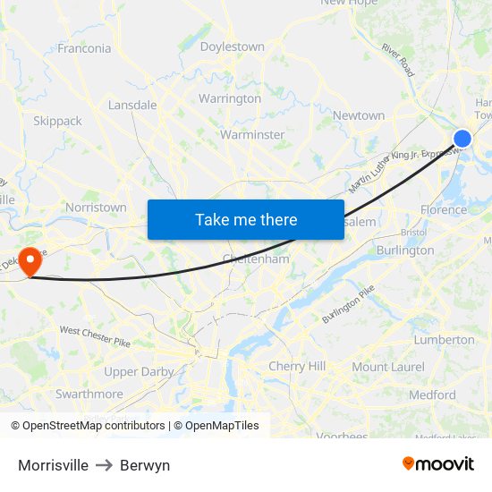 Morrisville to Berwyn map