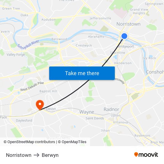 Norristown to Berwyn map