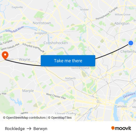 Rockledge to Berwyn map