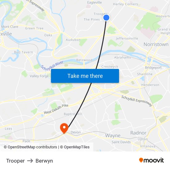 Trooper to Berwyn map