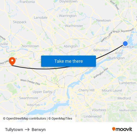 Tullytown to Berwyn map