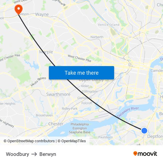 Woodbury to Berwyn map