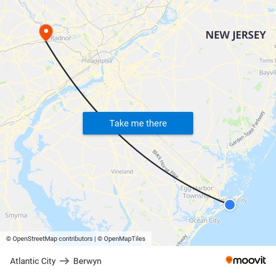 Atlantic City to Berwyn map