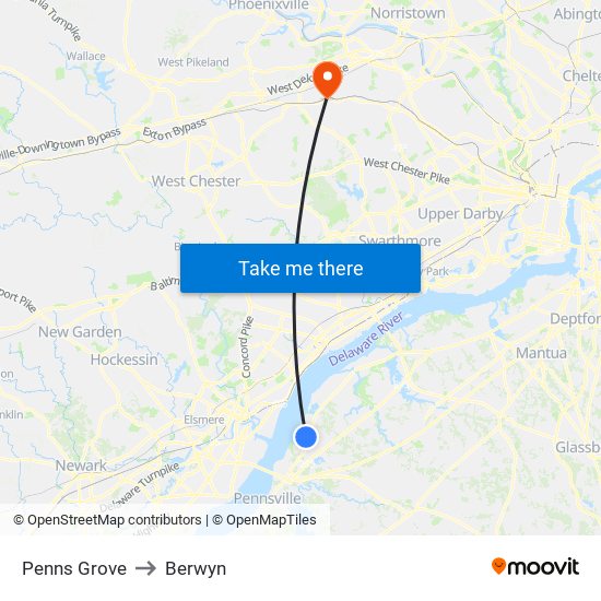 Penns Grove to Berwyn map