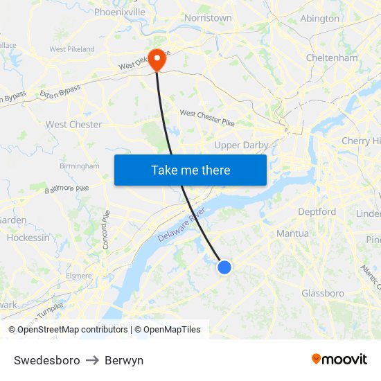 Swedesboro to Berwyn map