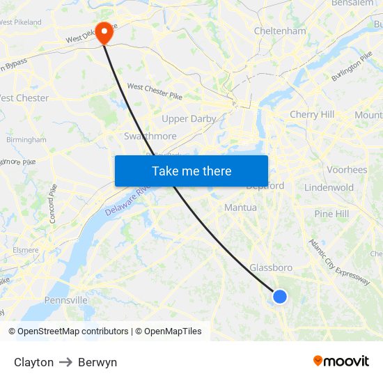 Clayton to Berwyn map