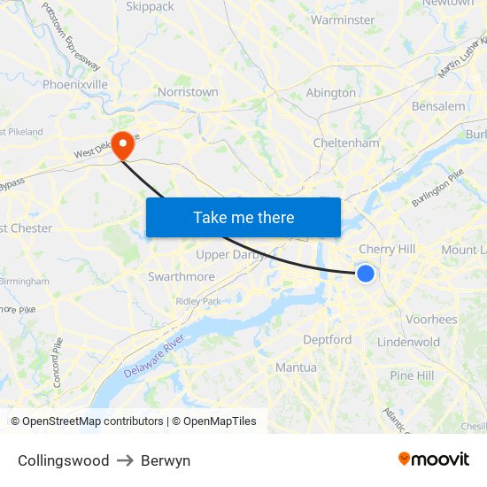 Collingswood to Berwyn map