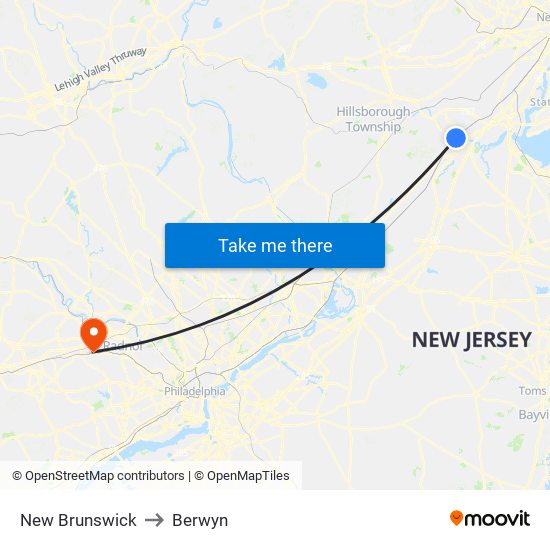 New Brunswick to Berwyn map