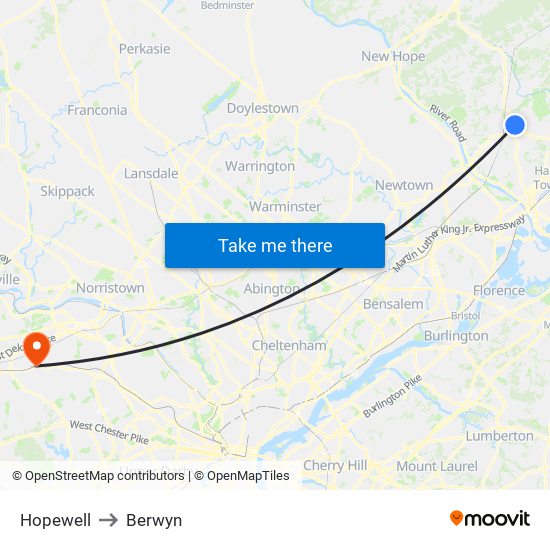 Hopewell to Berwyn map