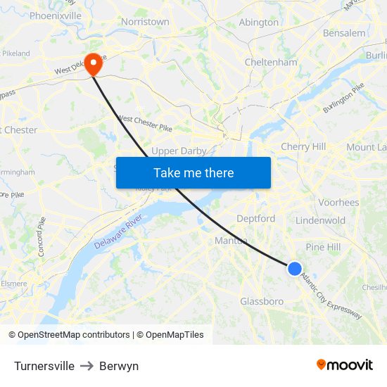 Turnersville to Berwyn map