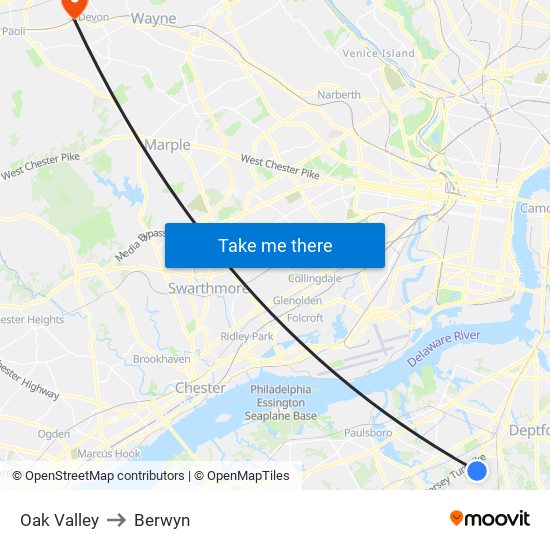 Oak Valley to Berwyn map
