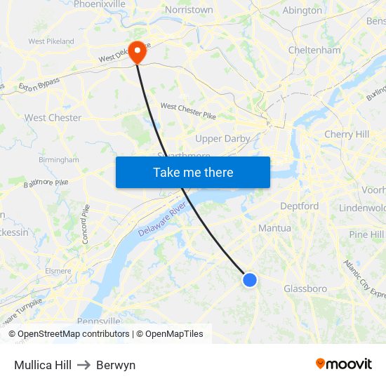 Mullica Hill to Berwyn map