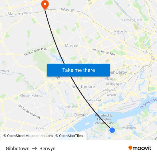 Gibbstown to Berwyn map