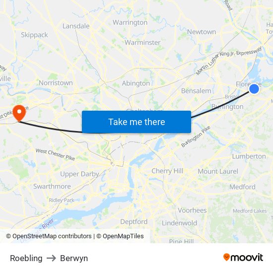 Roebling to Berwyn map
