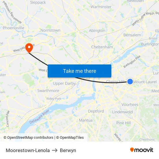 Moorestown-Lenola to Berwyn map