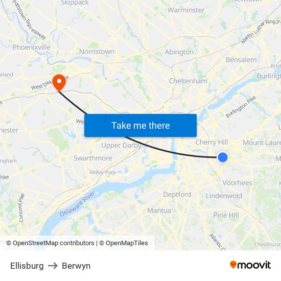 Ellisburg to Berwyn map