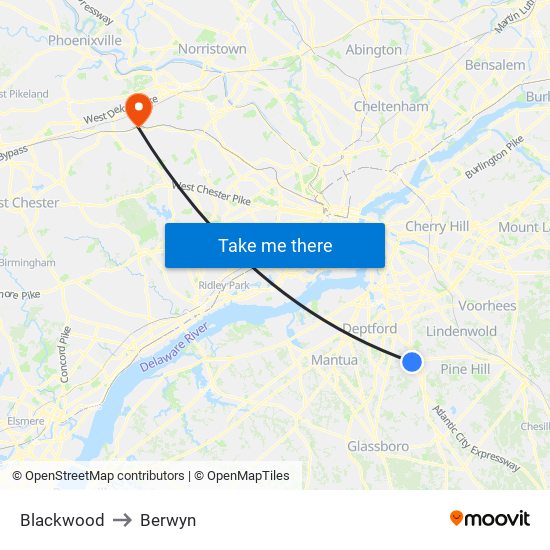 Blackwood to Berwyn map