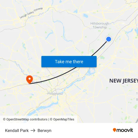 Kendall Park to Berwyn map