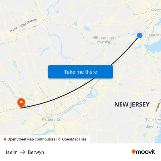 Iselin to Berwyn map