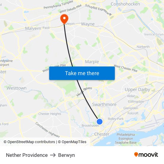 Nether Providence to Berwyn map