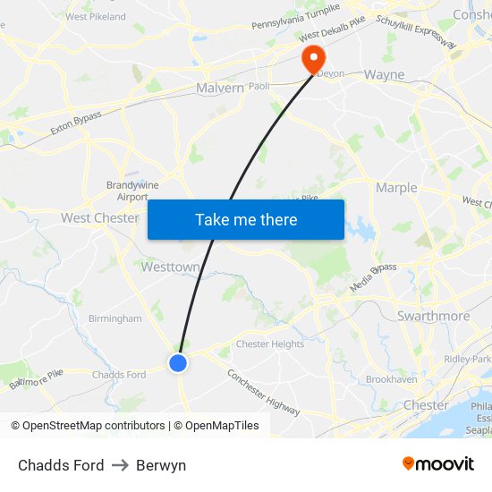 Chadds Ford to Berwyn map