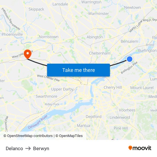 Delanco to Berwyn map