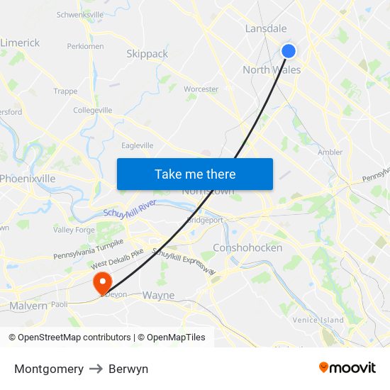 Montgomery to Berwyn map