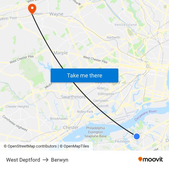 West Deptford to Berwyn map