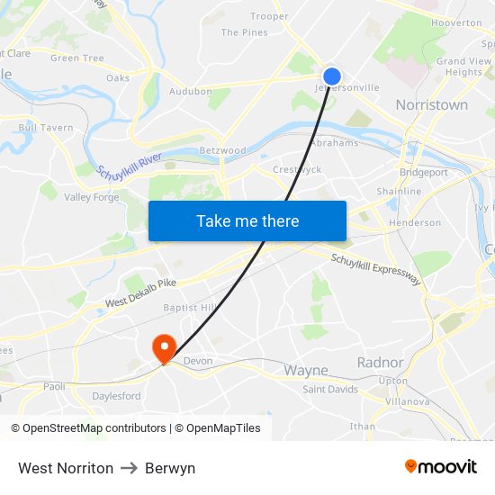 West Norriton to Berwyn map