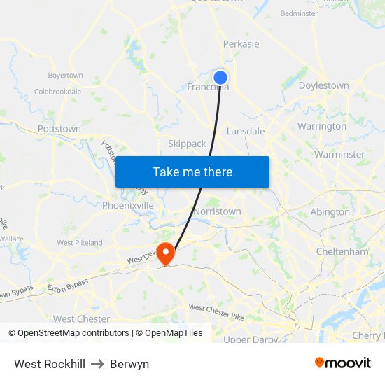 West Rockhill to Berwyn map